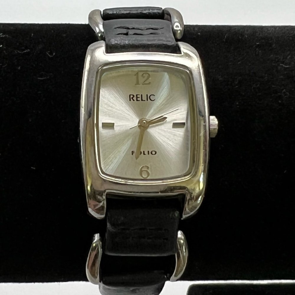 Relic  Folio Ladies watch Silver and Black Leather Strap Working